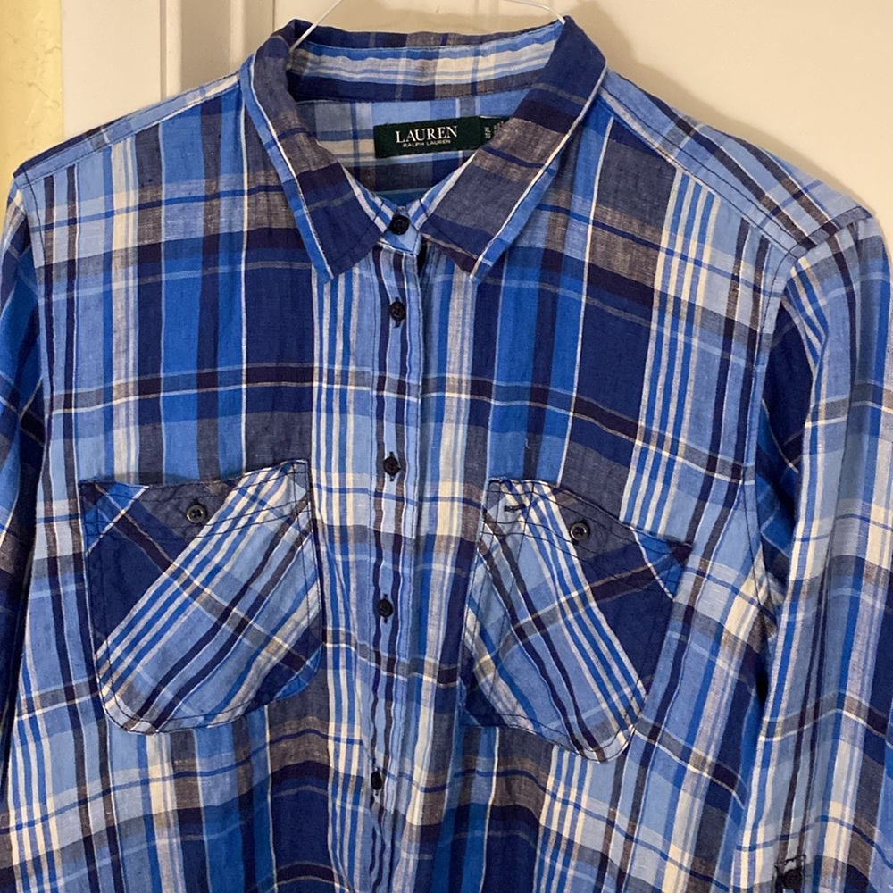 Lauren Ralph Lauren Linen Long Sleeve Button Front Shirt Size XL